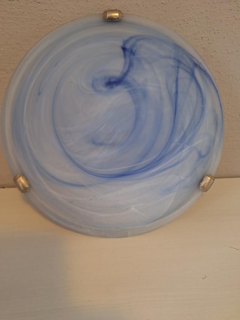 Kwantum Plafondlamp met Blauw Marmer Effect Glas, Ophalen, Gebruikt, Glas, Modern, Marmer effect