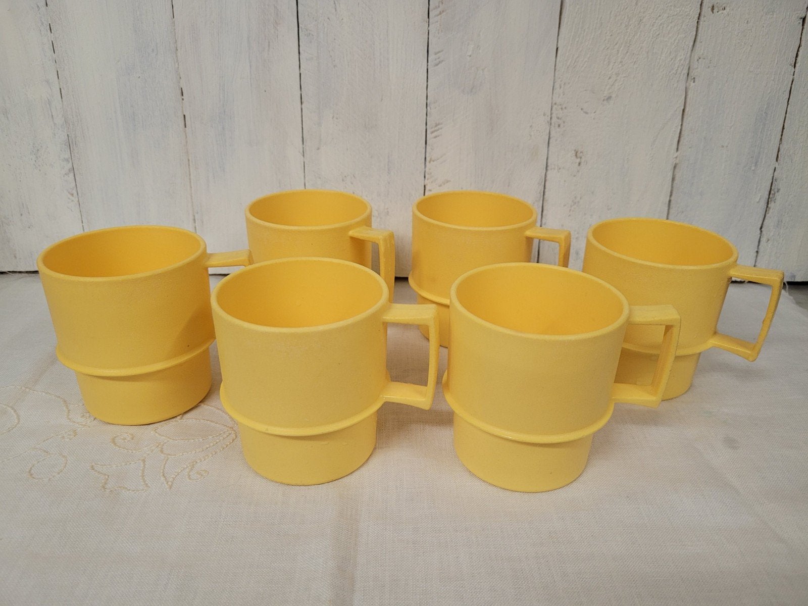 Vintage Tupperware stapelbekers (6 stuks) – Jaren 70 -, Verzenden, Gebruikt, Geel