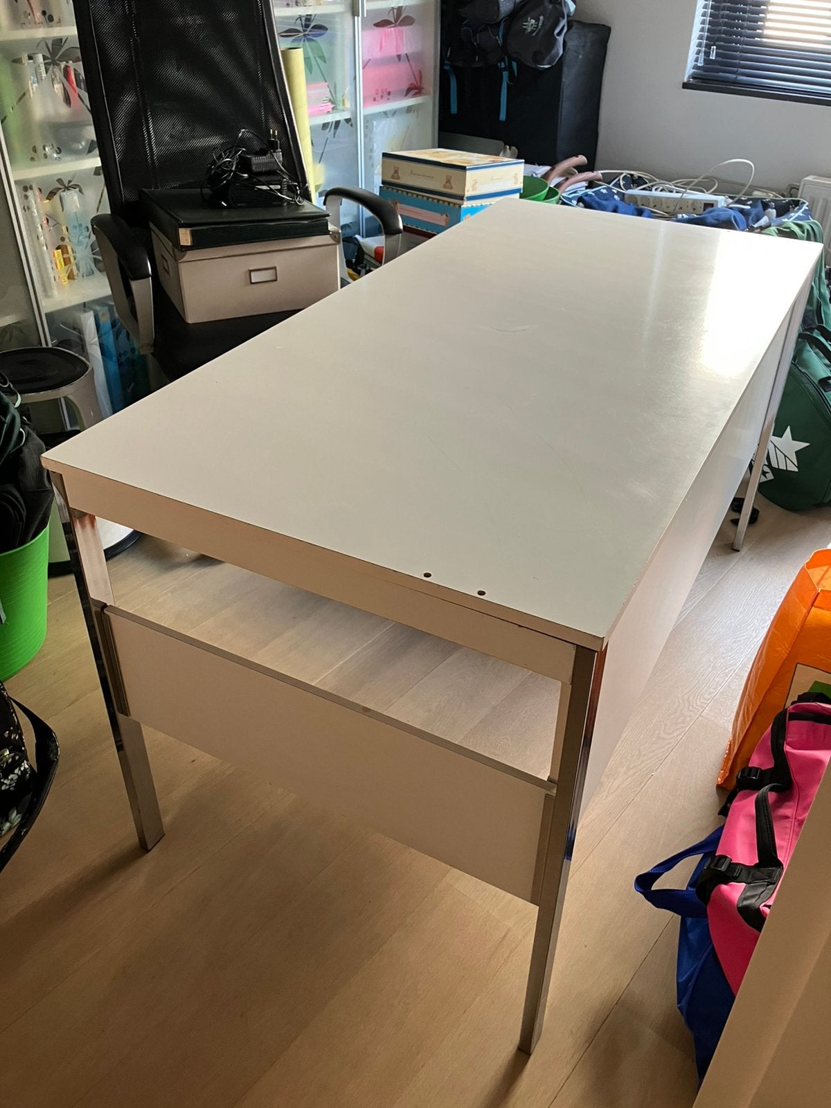 Retro/vintage bureau /tafel jaren ‘80, wit/chroom, Ophalen, Overige typen, Gebruikt, Vintage
