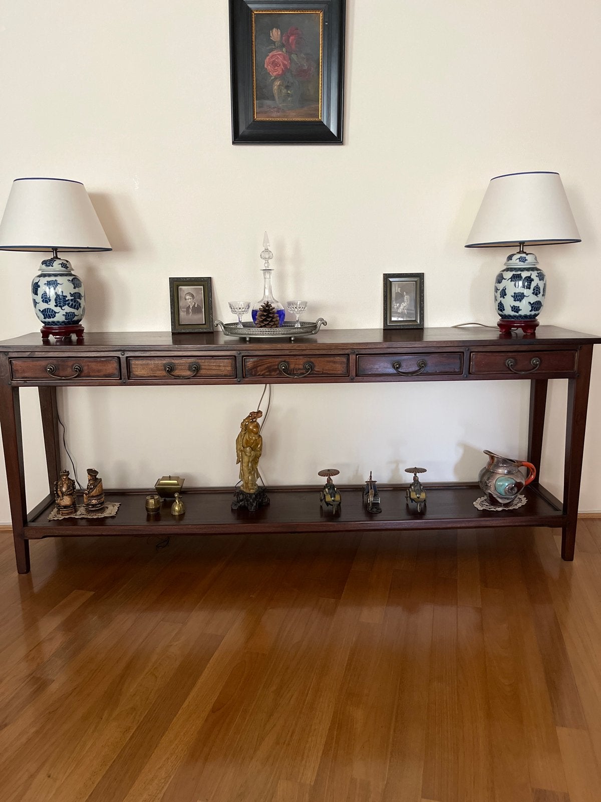 Antieke Chinese console tafel met lades en plank, Ophalen