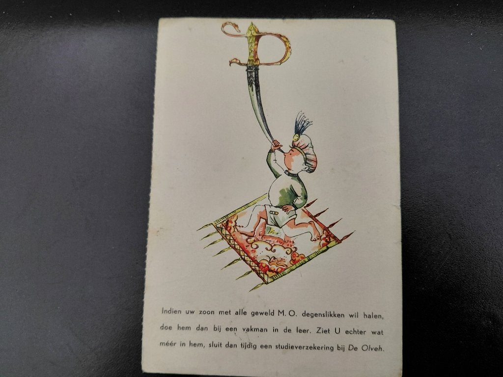 Reklame kaart, Olveh verzekeringen, de Degenslikker, gelopen, Verzenden, 1960 tot 1980, Gelopen