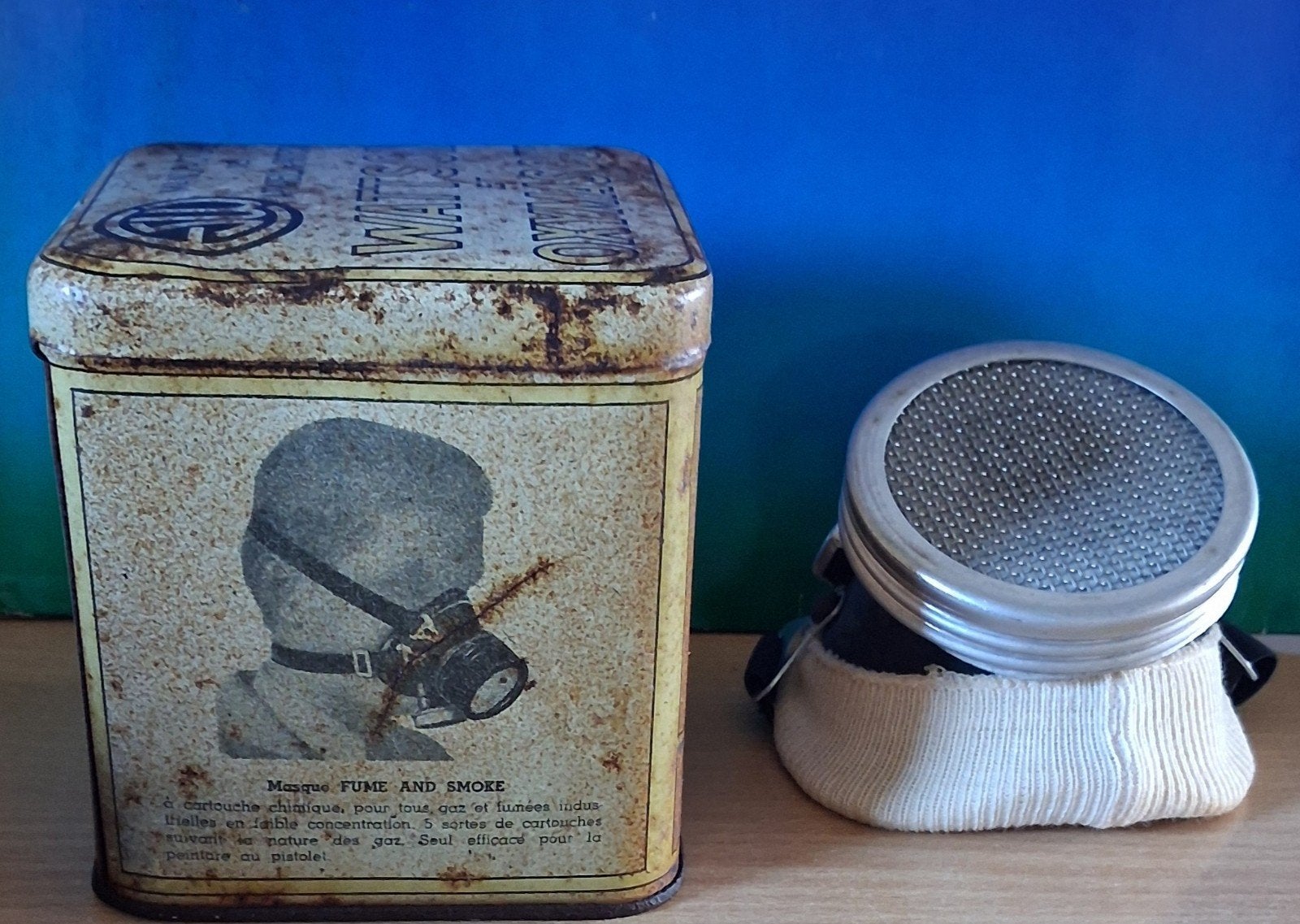 Mijnwerkers masker. Frankrijk. Ca '40/'50. Originele verpakk, Ophalen