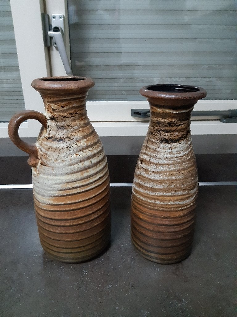 Bloempot / vazen set bruin Scheurich West Germany, Rond, Ophalen of Verzenden, Aardewerk, Minder dan 40 cm