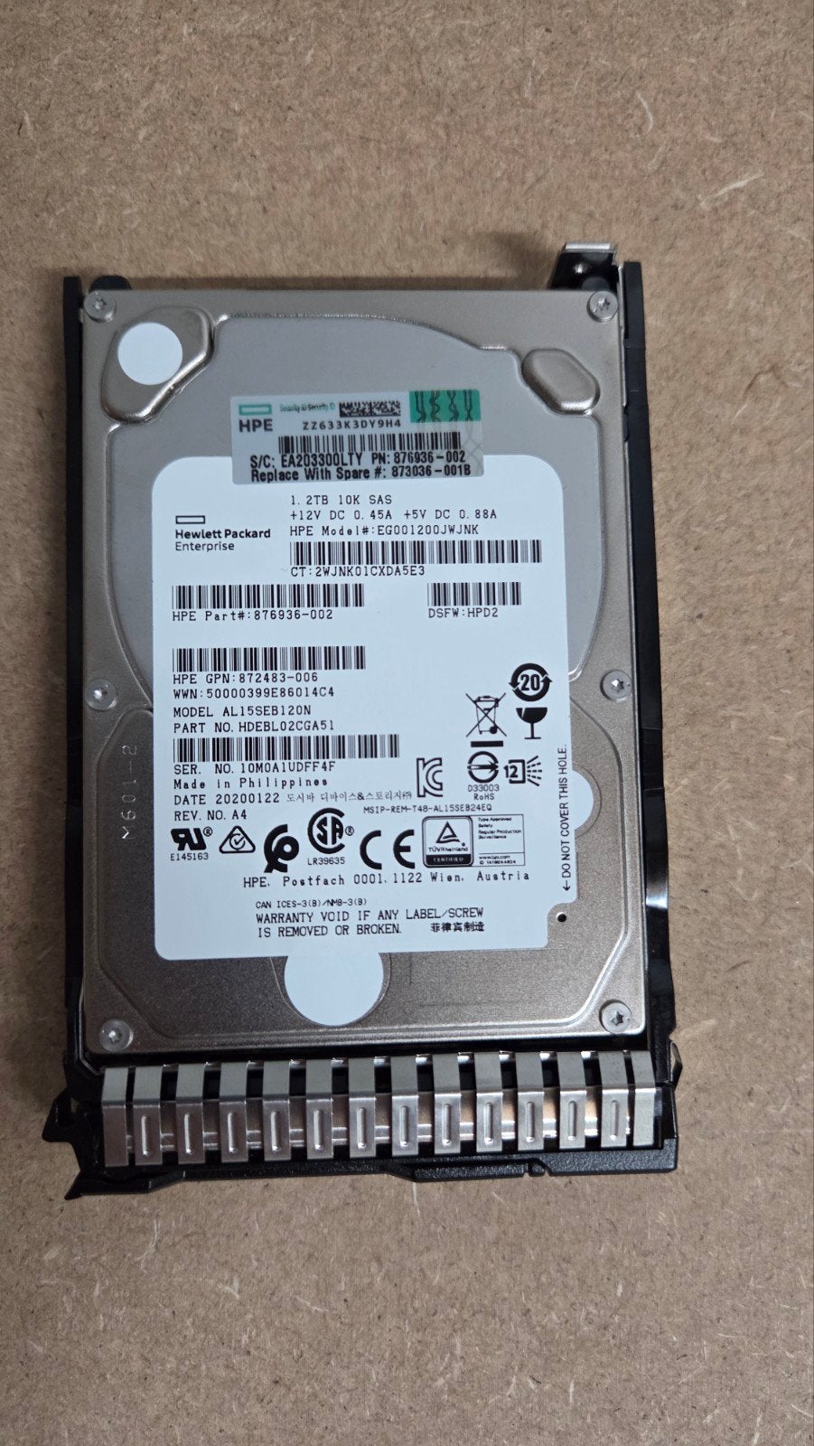 HP 1.2TB 10K SAS, Computers en Software, Harde schijven, Intern, Gebruikt, SAS, Server
