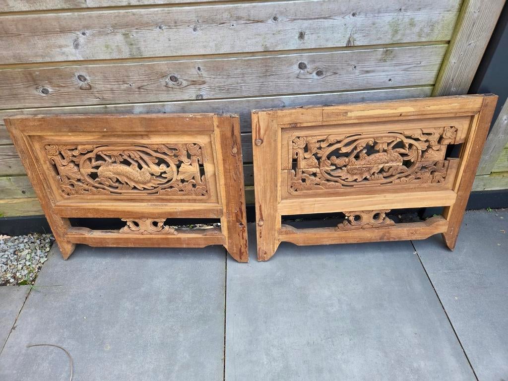 Indonesisch houtsnijwerk. 2 stuks 1 koop, Huis en Inrichting, Ophalen, Minder dan 45 cm