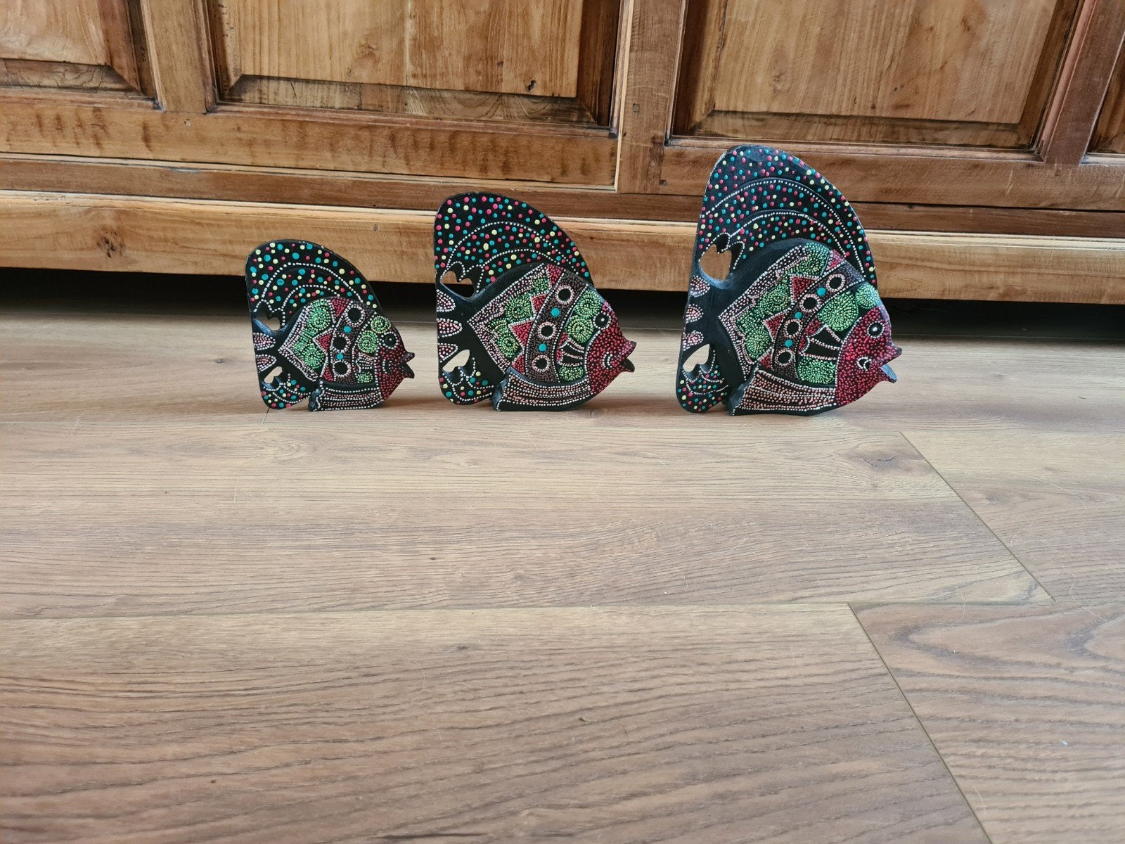 3 delig vissen van hout., Huis en Inrichting, Woonaccessoires | Overige, Ophalen, Gebruikt, Meerkleurig, Hout