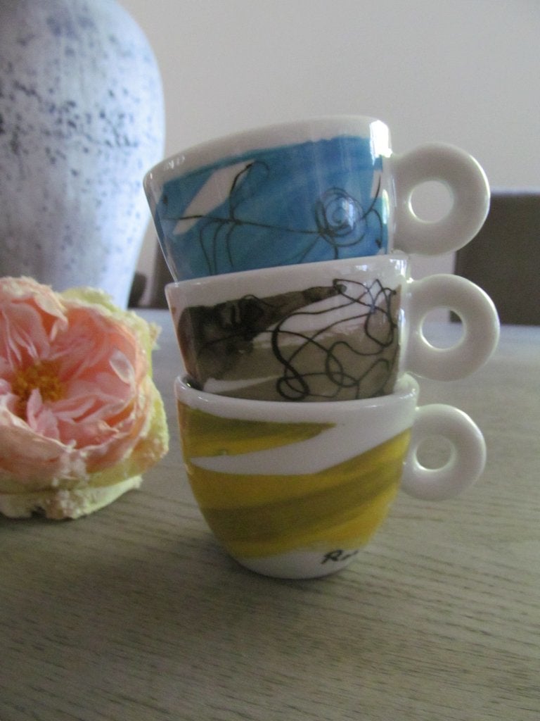 3 Illy Art Collection 1999 P. Roesch Espresso Kop / Kopjes, Keramiek, Ophalen of Verzenden, Zo goed als nieuw, Overige stijlen