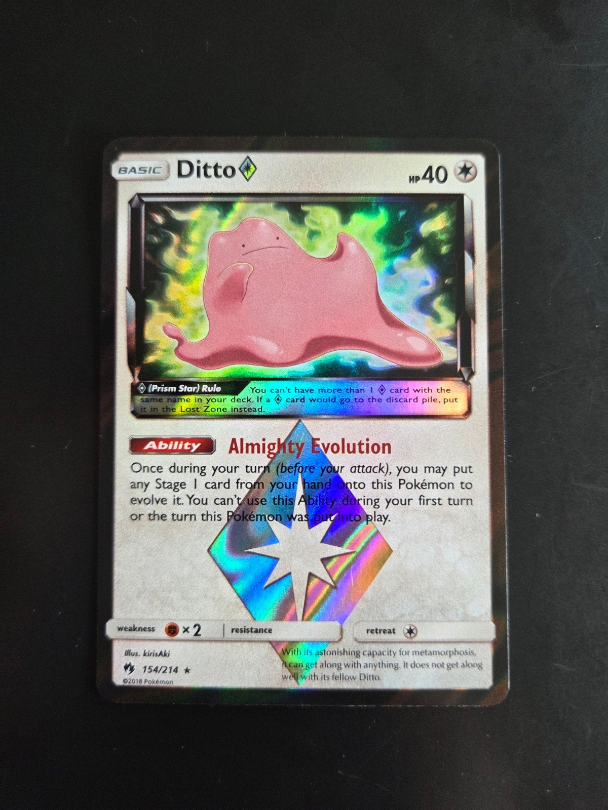 Pokémon Kaart - Ditto (Prism Star) - 154/214, Ophalen of Verzenden, Zo goed als nieuw, Losse kaart, Foil