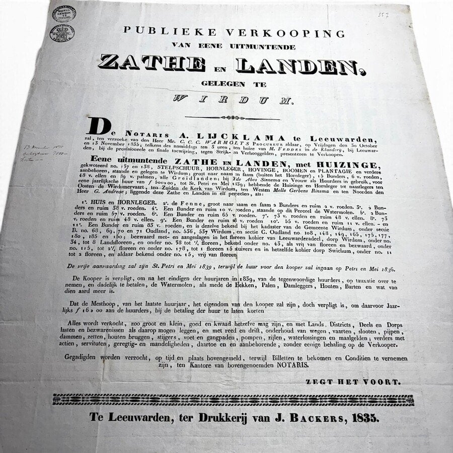 Map met vier veilingaffiches, Wirdum, Wergea & Warten, Ophalen of Verzenden