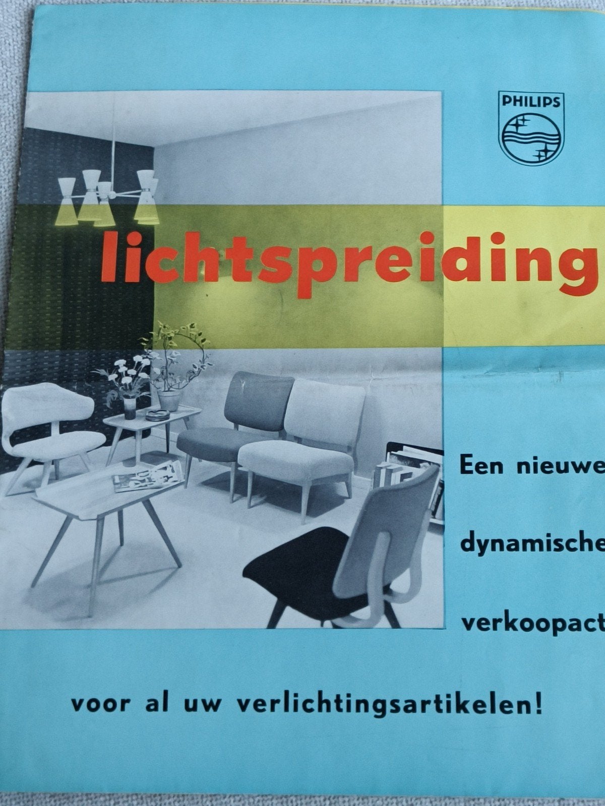 1955, PHILIPS POSTER/FOLDER LICHT SPREIDING, Ophalen of Verzenden, Gelezen