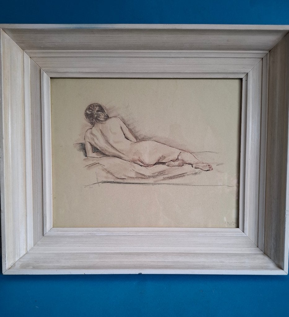 Naakt model gesigneerd Ad van der Ree, Portret of Personen, Realistisch, Ophalen of Verzenden, Gesigneerd