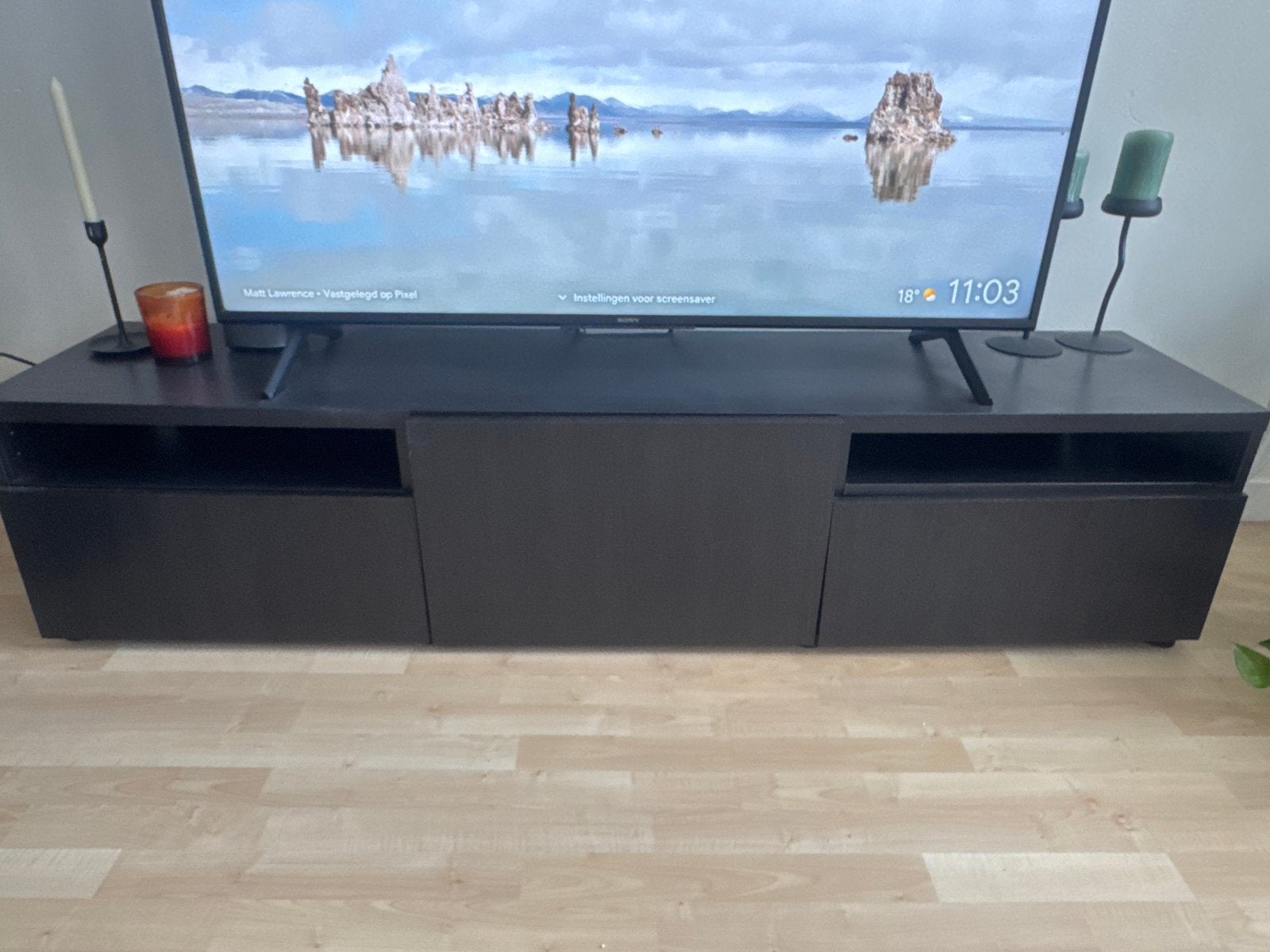 IKEA BESTA TV-Meubel zwartbruin, 180x40cm, Ophalen, 150 tot 200 cm, Zo goed als nieuw, Minder dan 100 cm
