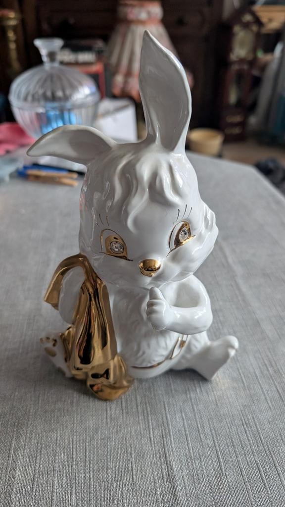 Bastiani Konijn met Swarovski Steentjes - Wit en Goud, Ophalen of Verzenden, Zo goed als nieuw, Overige soorten, Beeldje of Figuurtje