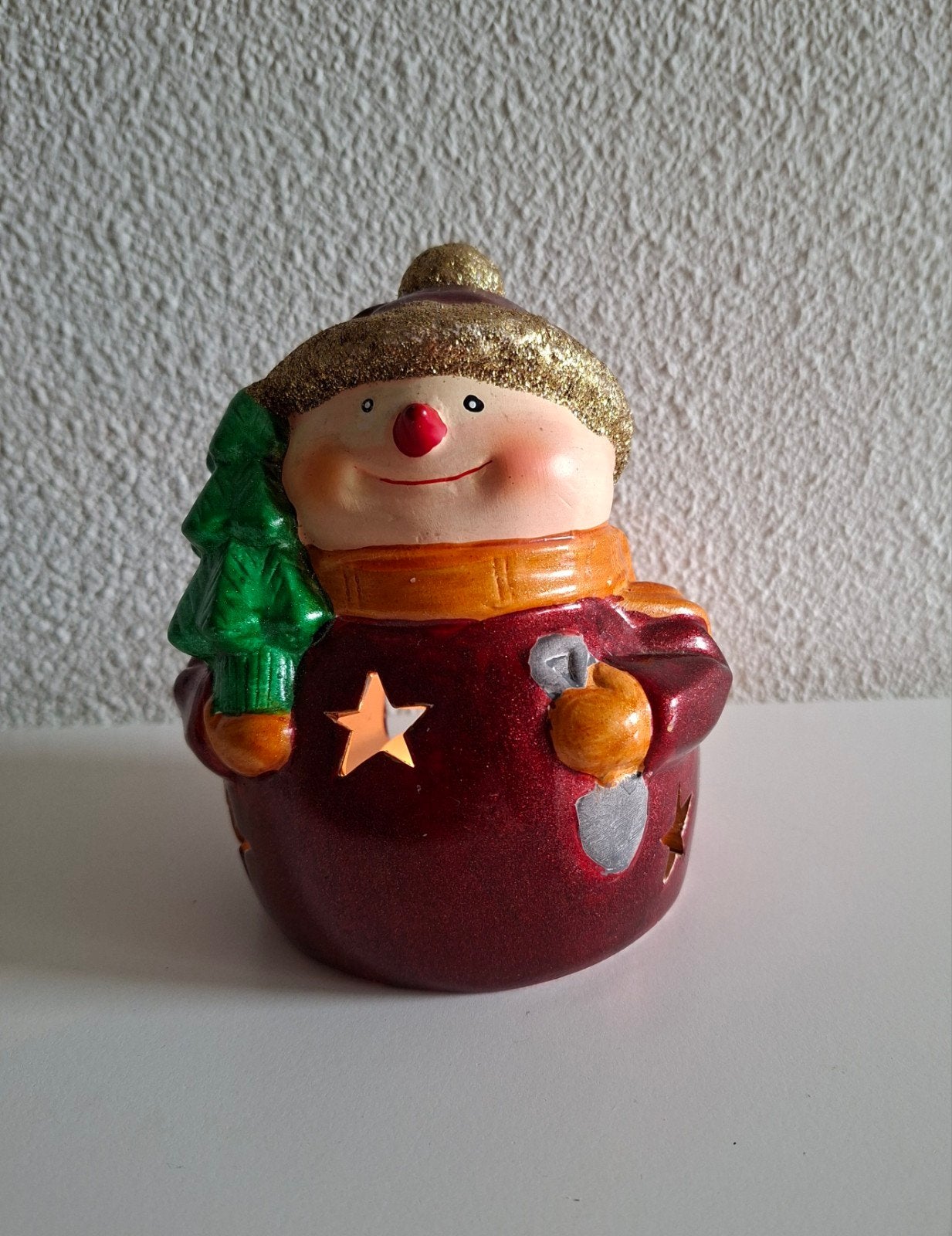 Waxinelichthouder Mannetje met kerstboom. Van steen. Kerst., Ophalen of Verzenden