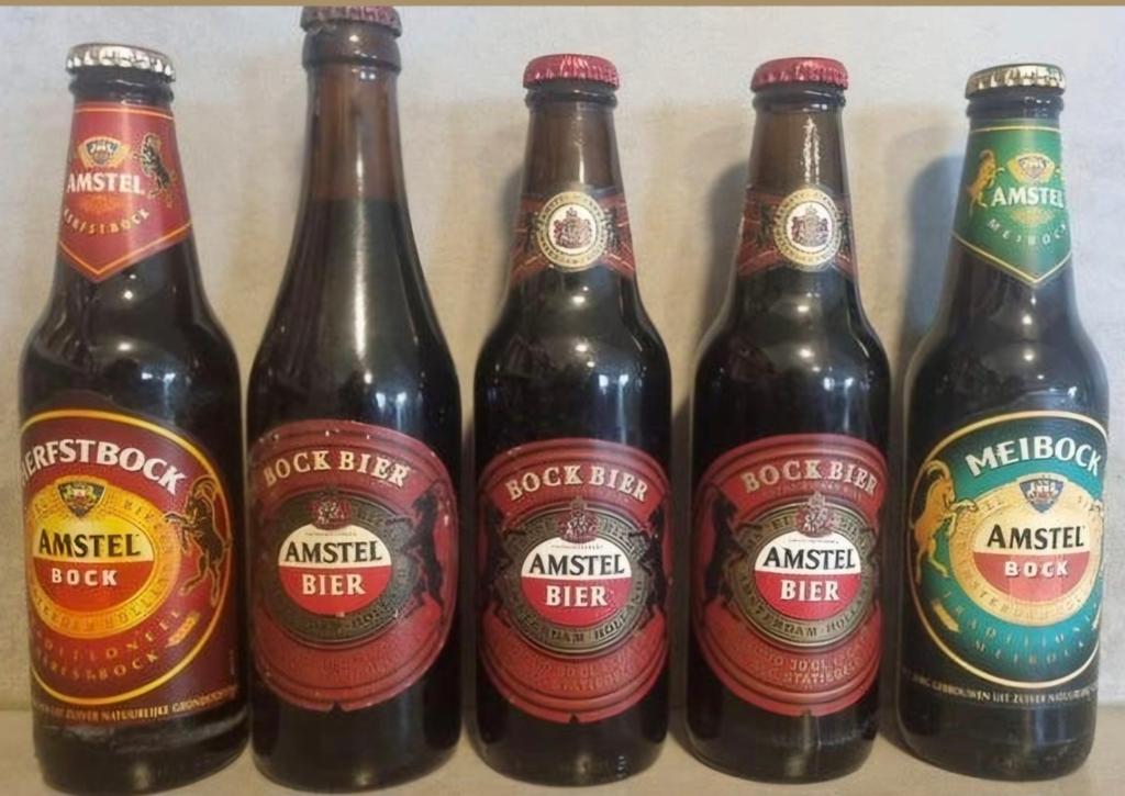 Amstel Bock set ’86, '89, '91, '95 & ’99, Verzamelen, Ophalen of Verzenden, Zo goed als nieuw, Glas of Glazen, Amstel