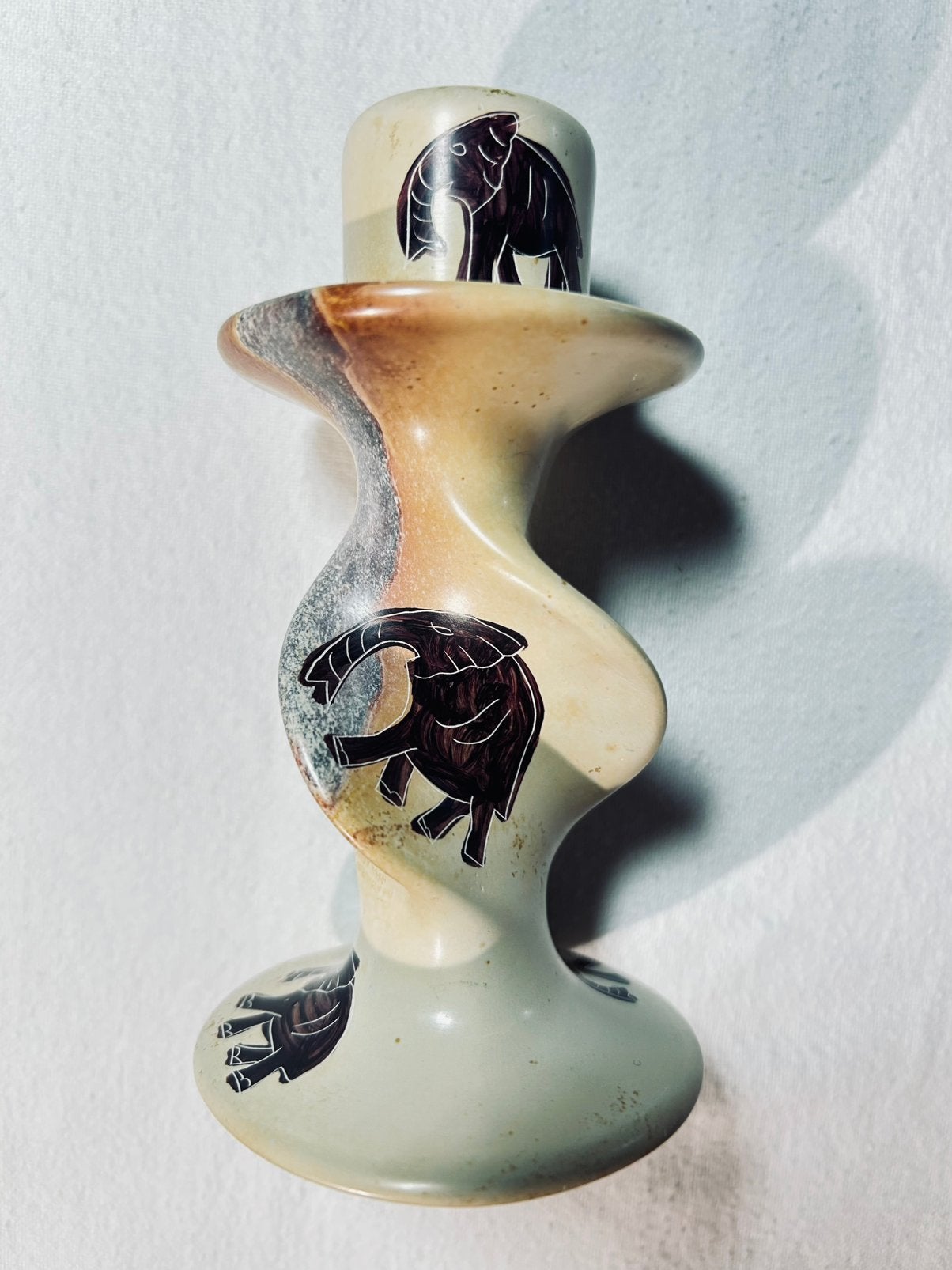 Handgemaakte Afrikaanse kandelaar Kenia 13 cm speksteen, Ophalen of Verzenden, X, X, X