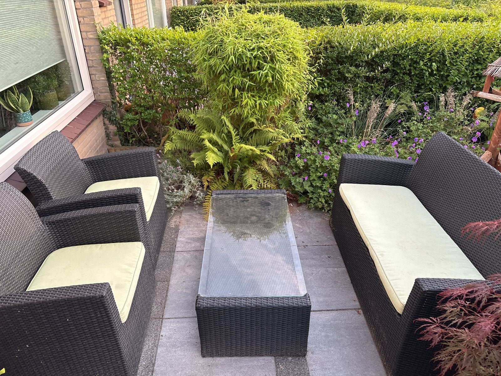 Gebruikte loungeset met bank, 2 stoelen en salontafel, Ophalen, 4 zitplaatsen, Gebruikt, Loungeset