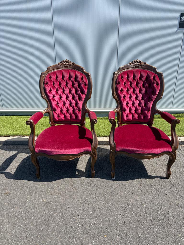 Vintage Barokke Fauteuils - Rood Fluweel, Ophalen