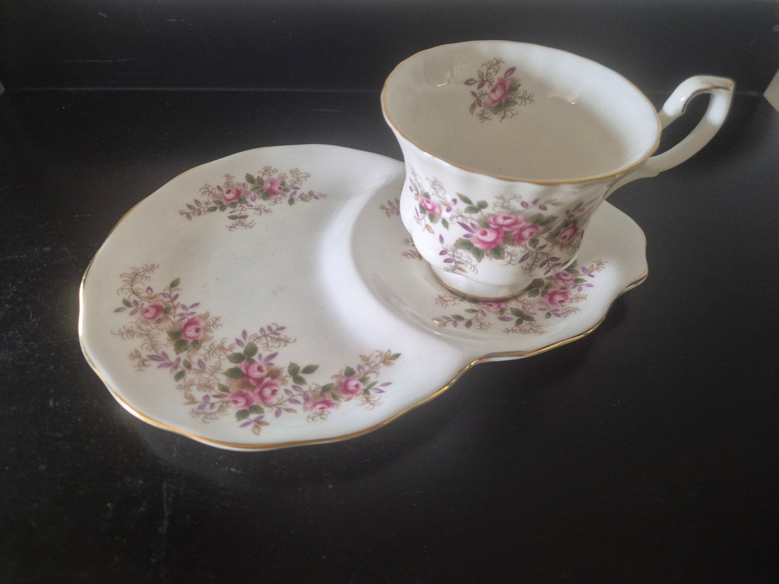 Tennisset lavender rose Royal albert, Ophalen of Verzenden, Zo goed als nieuw, Porselein, Kop en/of schotel