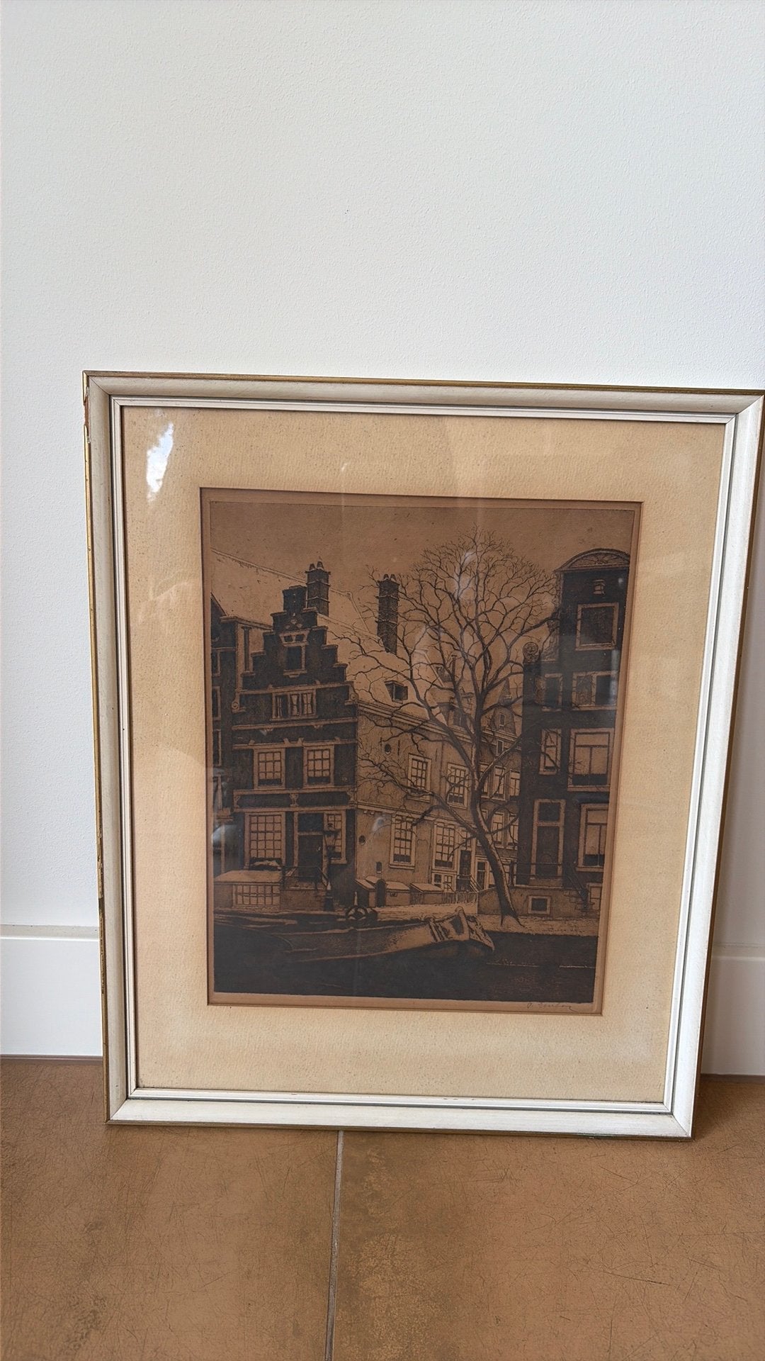Ets De drie traancopers van Frans Everbag (1877-1947), Stadsgezicht, Ophalen of Verzenden, Gesigneerd, 39 cm