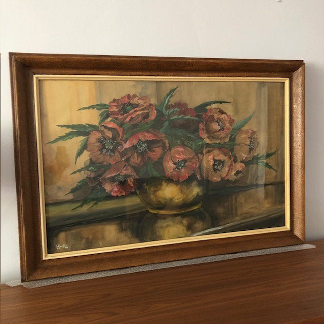 Aquarel, papaver, pioen, bloemen, brocante, vintge, 1938., Ophalen