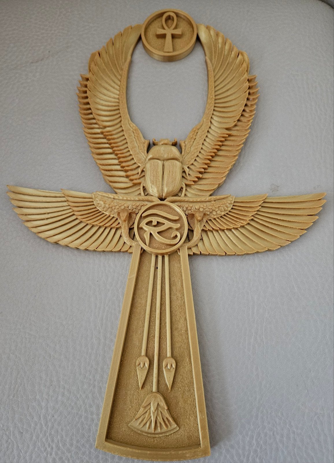 Egyptische Ankh met Scarabee en Horus Oog - Wanddecoratie, Ophalen of Verzenden, Nieuw, Beeld(je), Overige religies