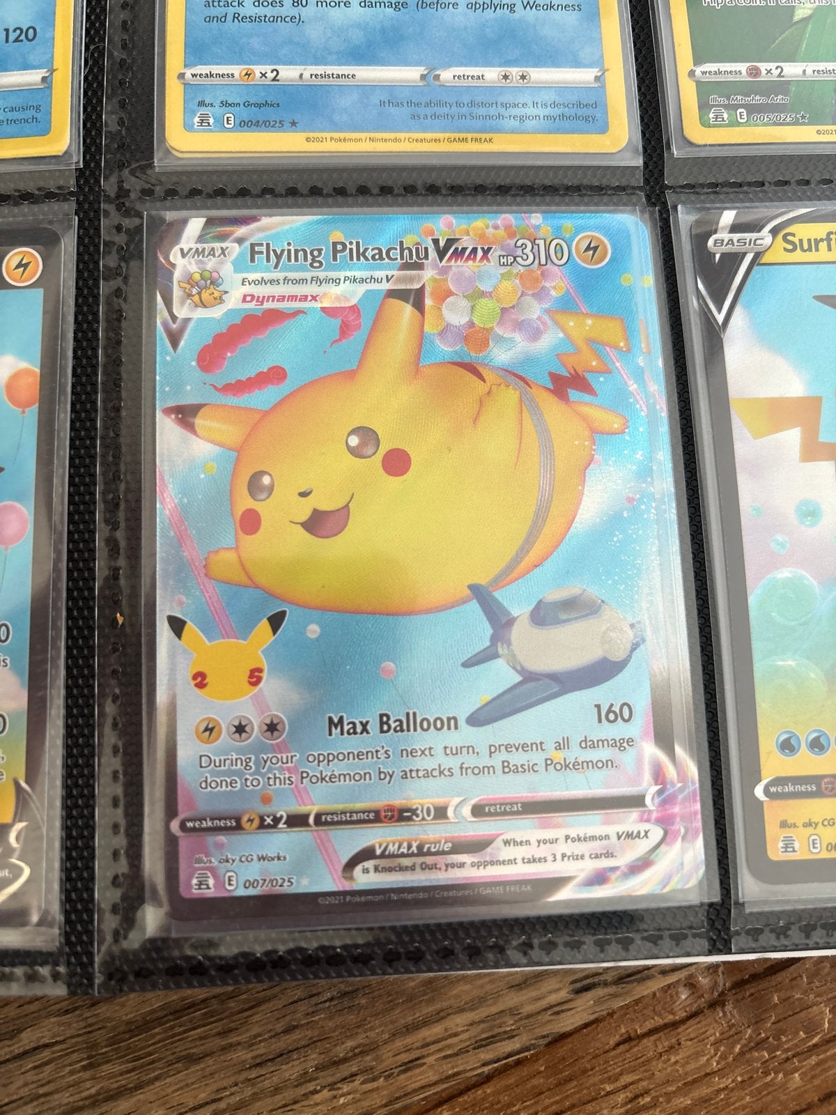 Pokémon Celebrations Flying Pikachu VMAX 007/025, Ophalen of Verzenden, Zo goed als nieuw, Losse kaart, Foil