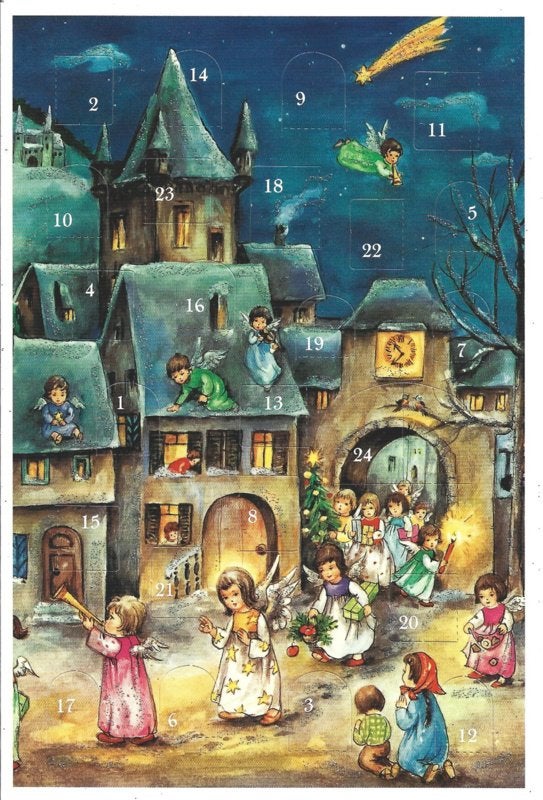 Adventskalender Kaart: Engeltjes in de Winternacht - 12530, Ophalen of Verzenden, Nieuw