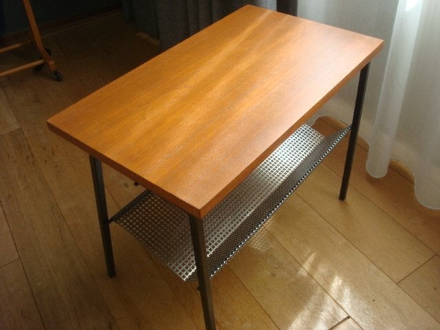 Vintage Bijzettafel met Lectuurbak - Hout en Metaal, Ophalen, Gebruikt, Vintage, Hout
