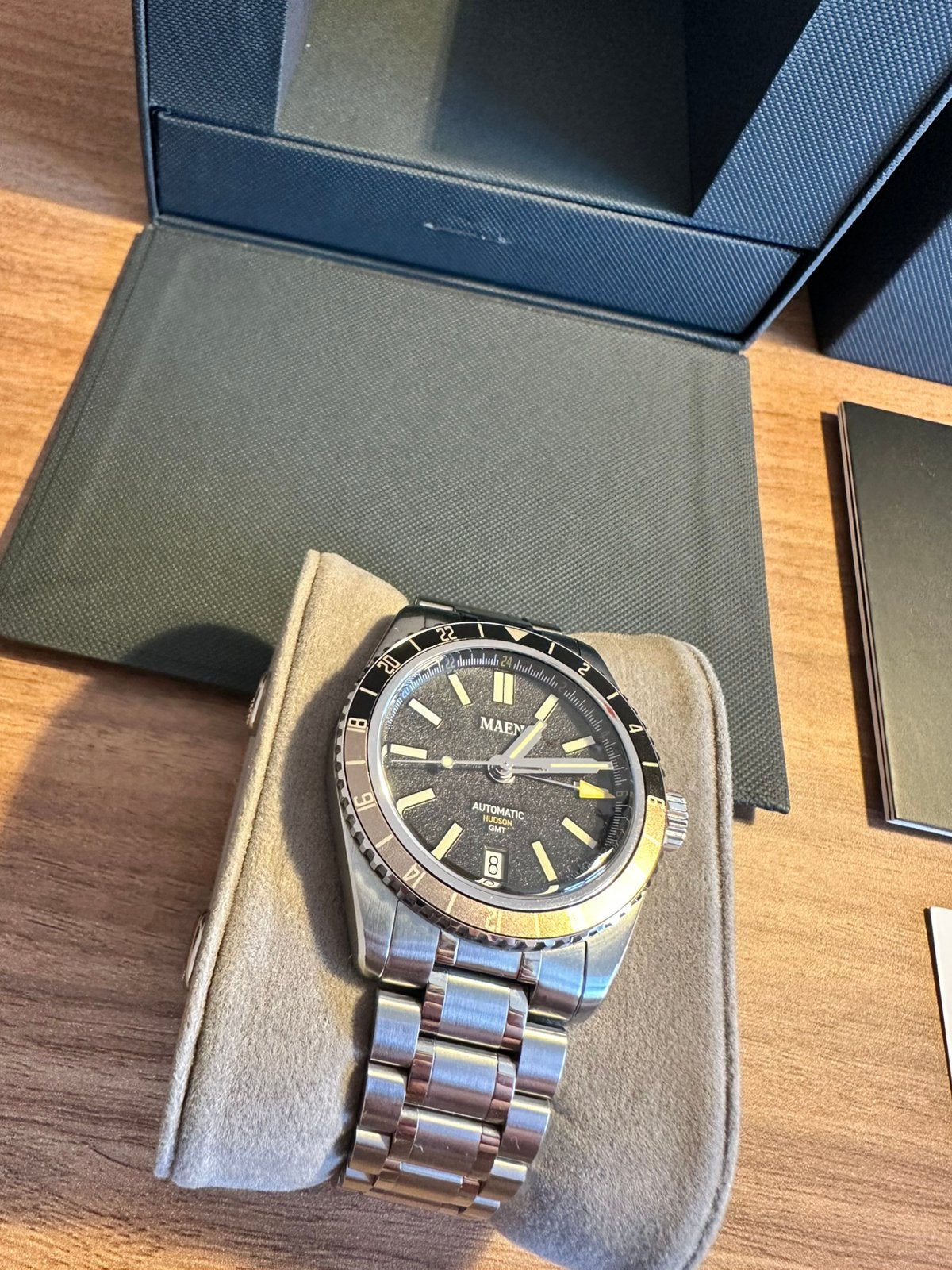 Maen Hudson GMT | full set, Sieraden, Tassen en Uiterlijk, Horloges | Heren, Ophalen of Verzenden, Zo goed als nieuw, Staal, Overige merken