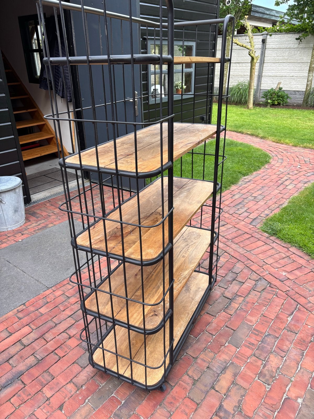 Bakkersrek Vintage Zwart Metaal met Houten Planken, Ophalen, Gebruikt