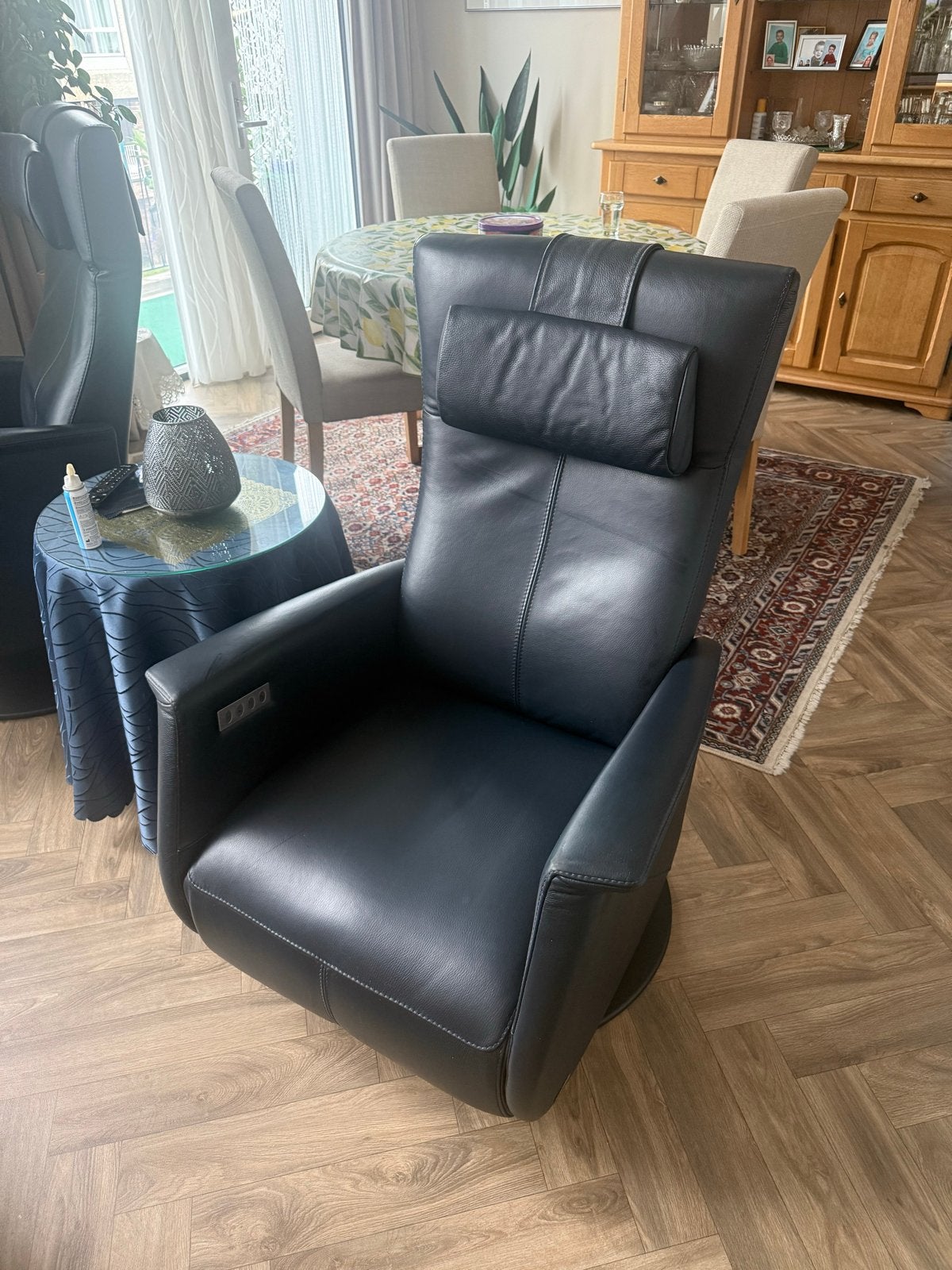 Prominent Toscana Lederen Sta-op Fauteuil - Donkerblauw, Ophalen of Verzenden, Zo goed als nieuw, 50 tot 75 cm, Leer