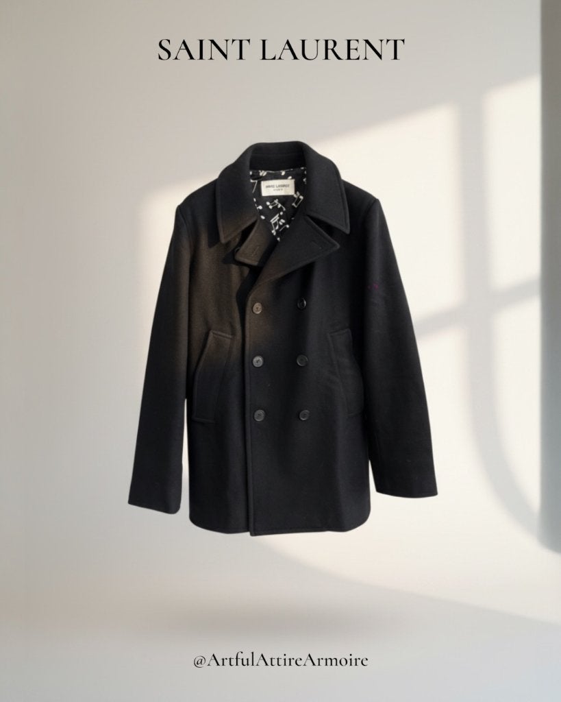 Saint Laurent Classic Wool Peacoat, Kleding | Heren, Jassen | Winter, Zwart, Verzenden, Maat 48/50 (M), Gedragen