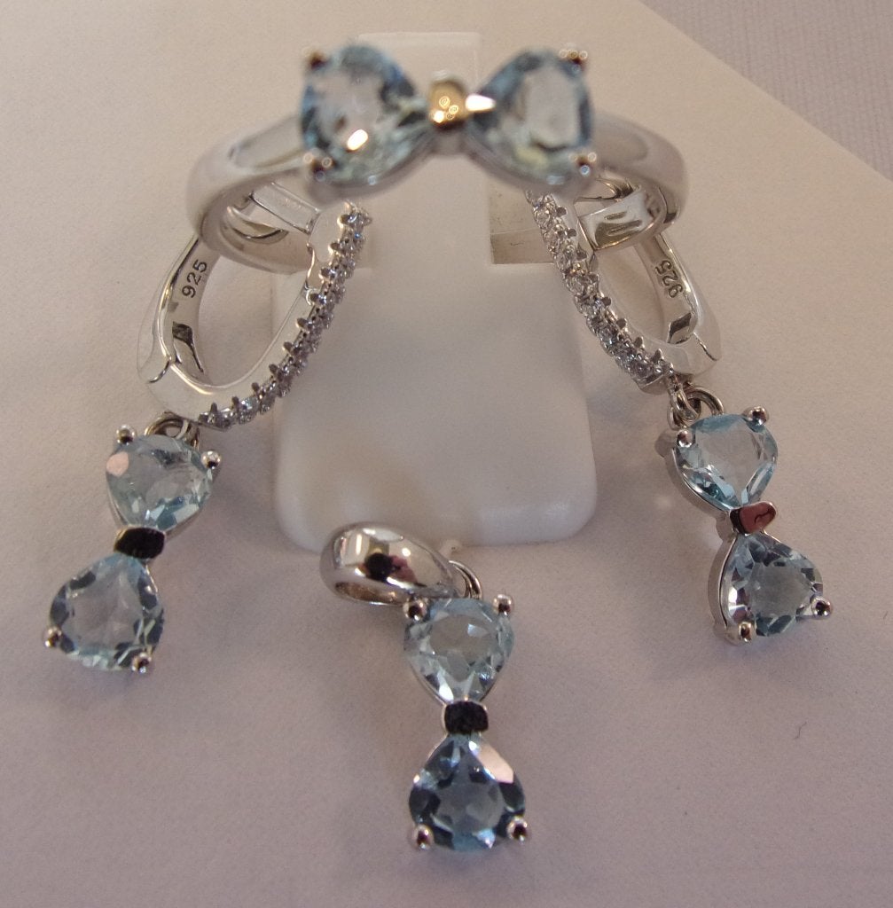 Set, ring, oorbellen, hanger, zilver, blauwe Topaas, 18 tot 19, Verzenden, Nieuw, Met edelsteen