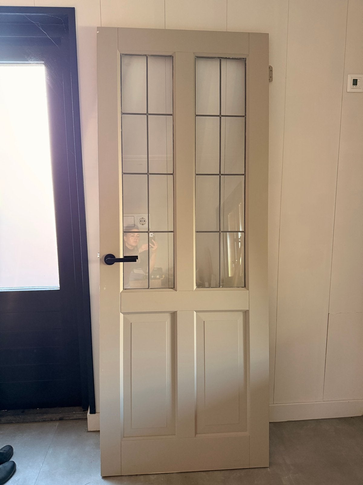 Binnendeur hout met glas in lood en beslag, Ophalen, Gebruikt, 80 tot 100 cm, Binnendeur