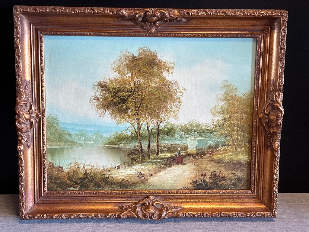 Landschap Schilderij Barok Lijst 49x39, Ophalen of Verzenden, Landschap
