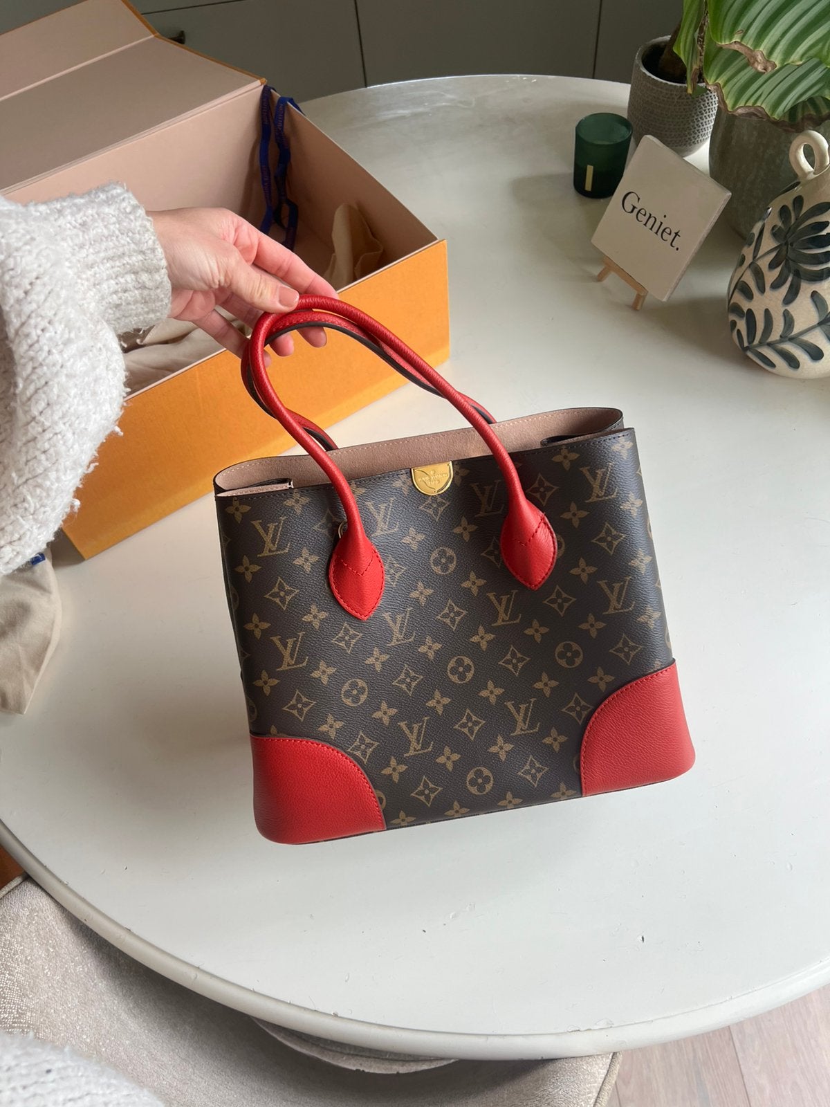 Louis Vuitton Flandrin tas met rode accenten, Sieraden, Tassen en Uiterlijk, Ophalen of Verzenden, Nieuw, Bruin, Handtas