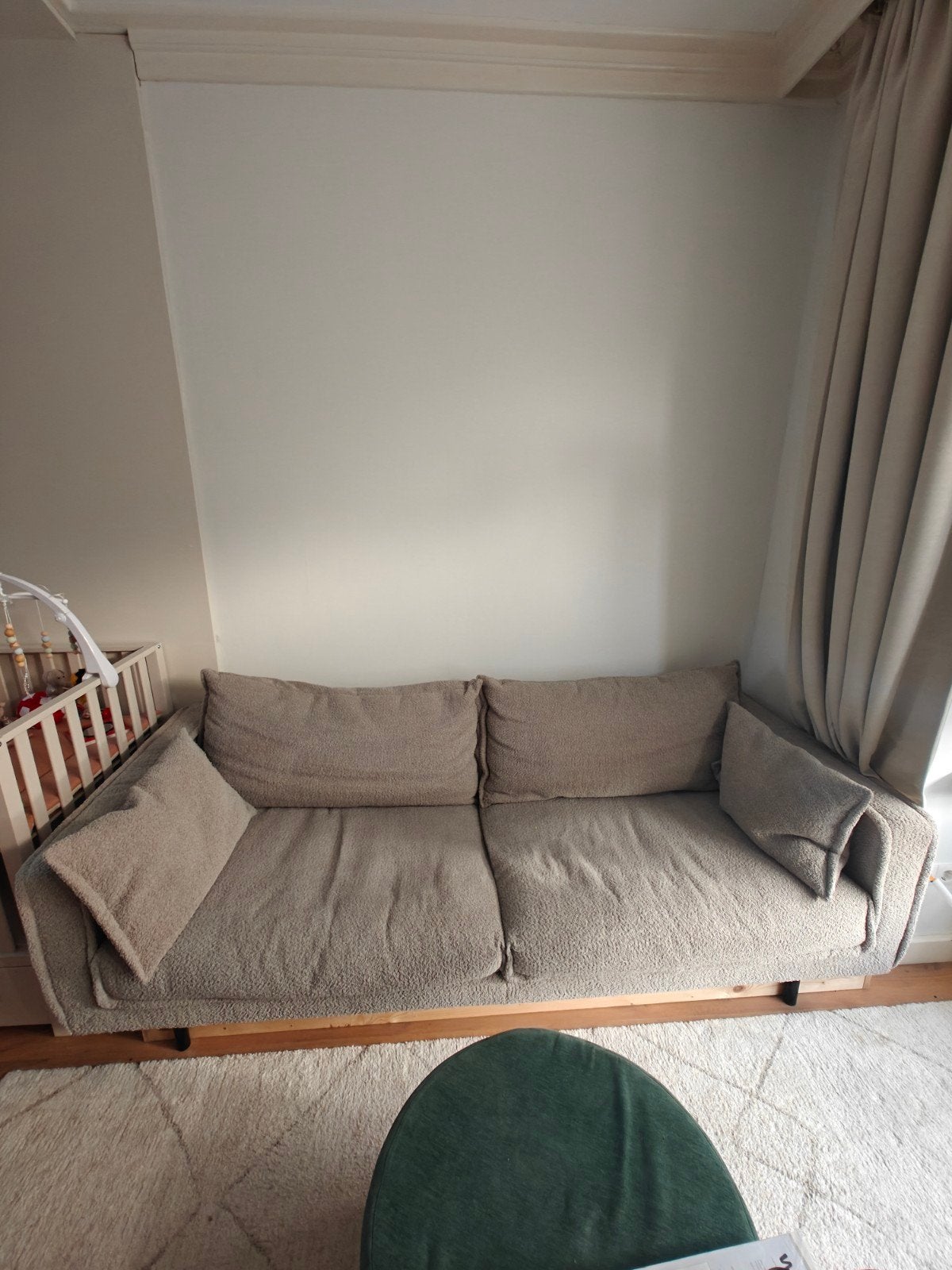Gratis Bodilson Cooper 3,5-zits bank, Bouclé stof, Ophalen, Gebruikt, Driepersoons, 75 tot 100 cm