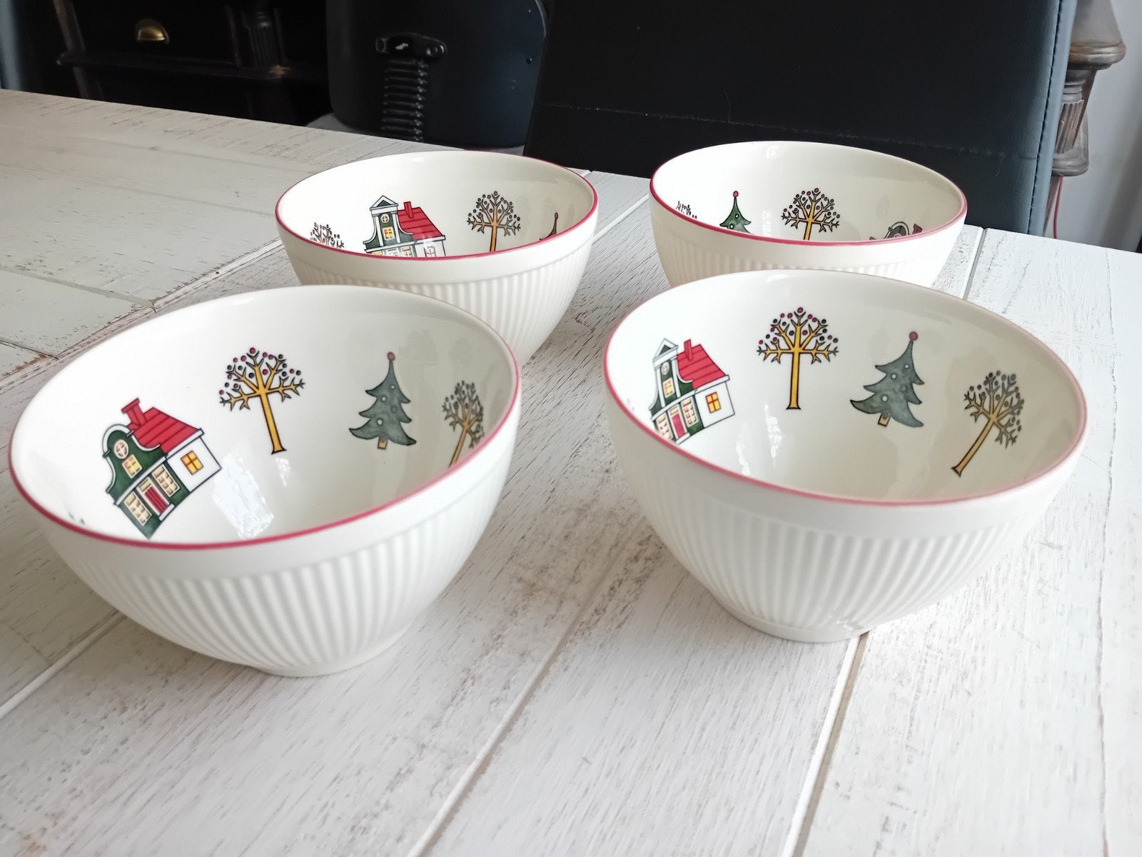 4 Wedgwood Windsor Christmas Kerst Ontbijtkom/Soepkom/Schaal, Ophalen of Verzenden, Zo goed als nieuw, Porselein, Kom(men)