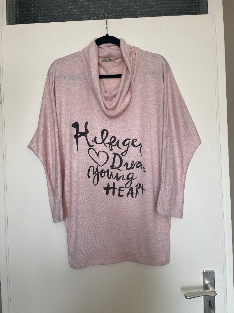 Licht roze waterval hals sweater shirt hilfiger tekst mt 40, Maat 38/40 (M), Zo goed als nieuw, Lange mouw, Roze