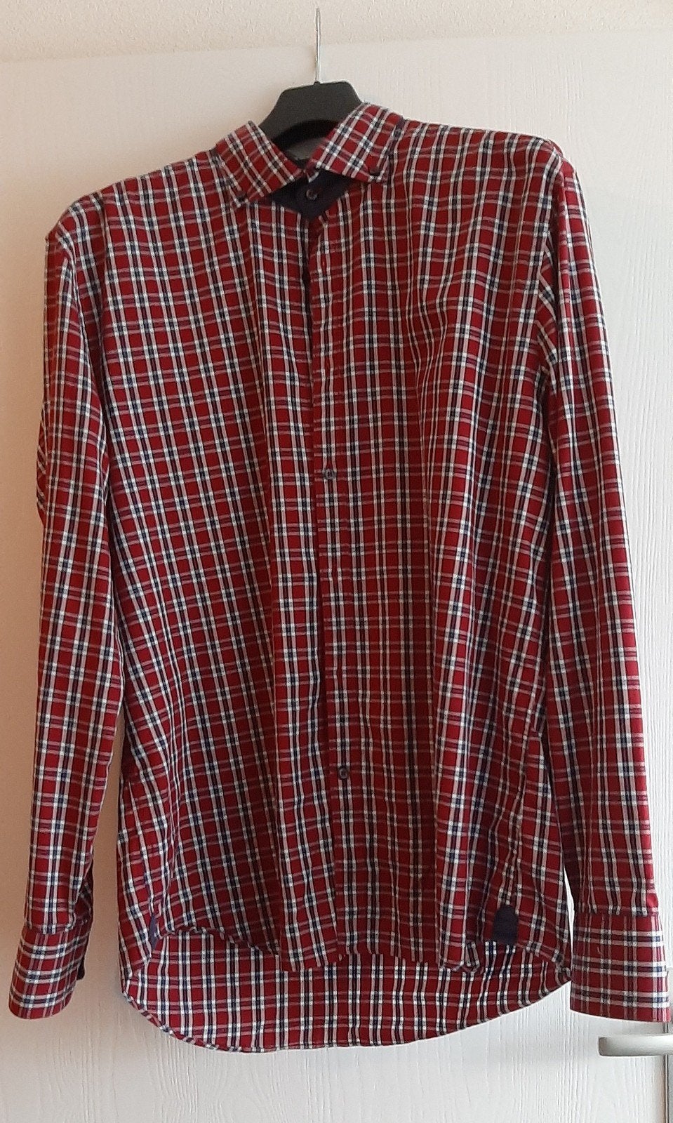 Blue Industry overhemd rood/blauw/wit. Boordmt.43.Als nieuw., Blue Industry, Ophalen of Verzenden, Zo goed als nieuw, Halswijdte 43/44 (XL)