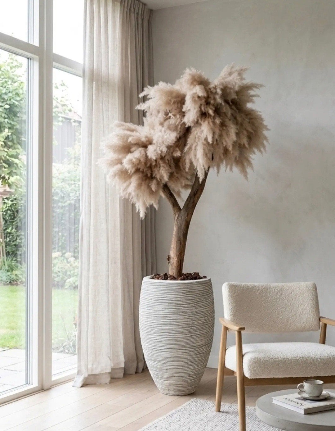 Grote pampas boom incl pot, Huis en Inrichting, Woonaccessoires | Kunstplanten en Kunstbloemen, Binnen, Natuurlijk materiaal, Handgemaakt