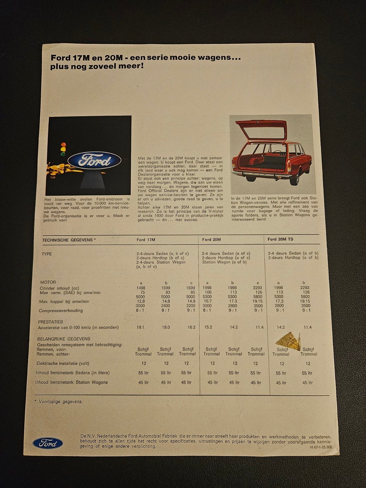 Brochure Ford 17M & 20M 1967, Ophalen of Verzenden, Zo goed als nieuw, Ford