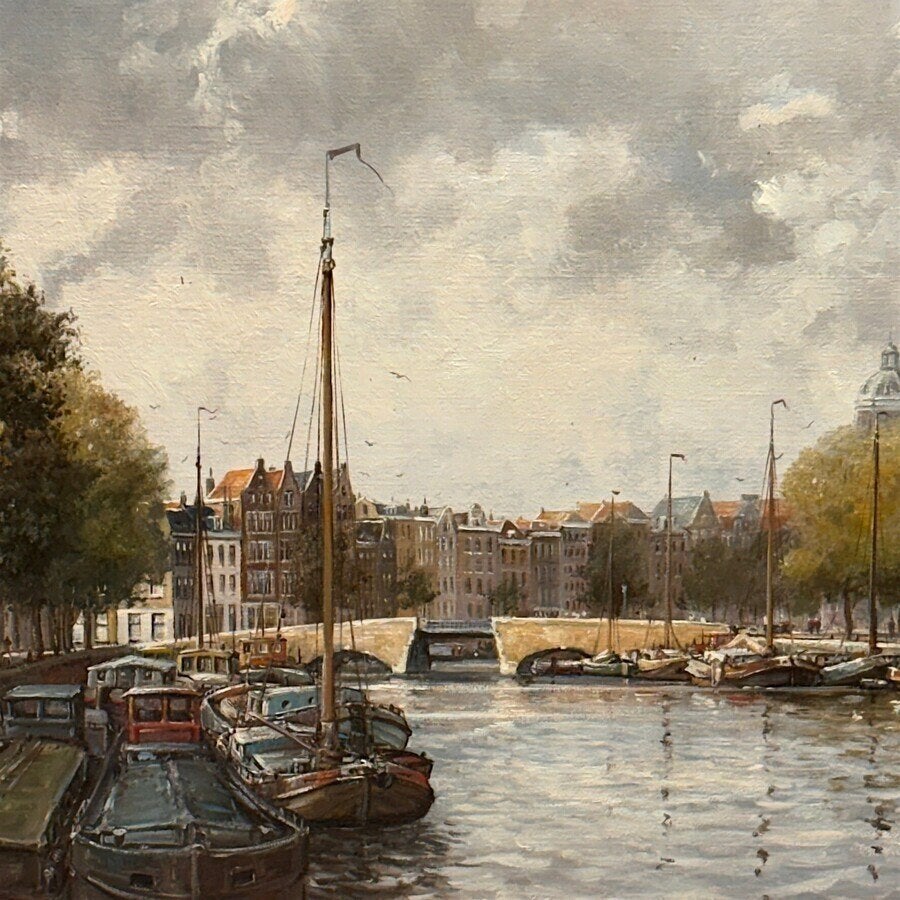 Gert-Jan Veenstra (1957) - gracht in Amsterdam, Ophalen of Verzenden