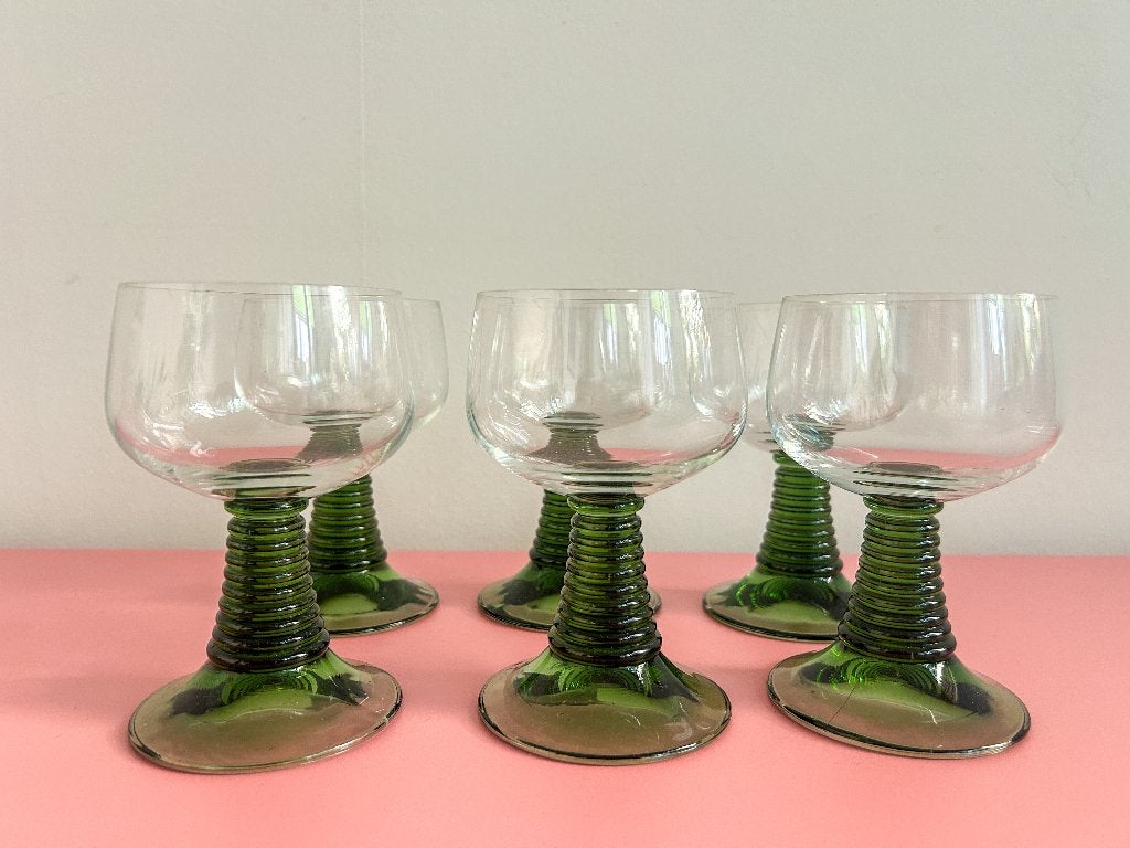 6x Roemer wijnglas met groene voet, Verzamelen, Glas en Borrelglaasjes, Ophalen of Verzenden, Zo goed als nieuw, Overige typen