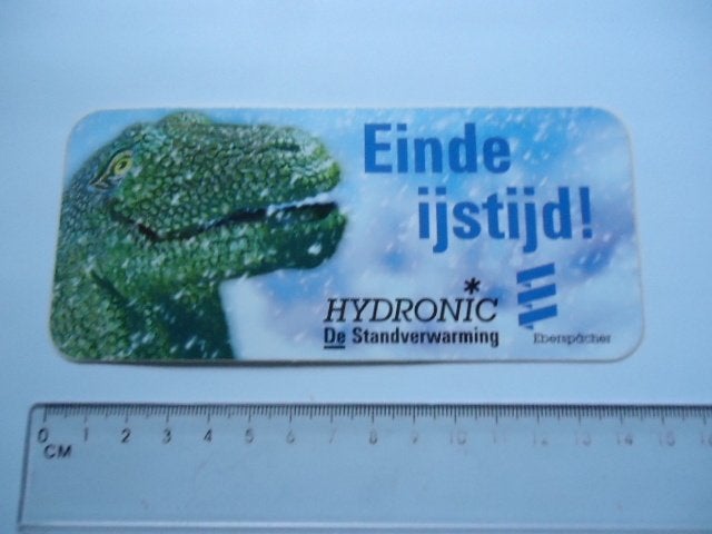 sticker oud Dino Dinosaurus einde ijstijd hydronic retro, Verzenden, Zo goed als nieuw, Bedrijf of Vereniging