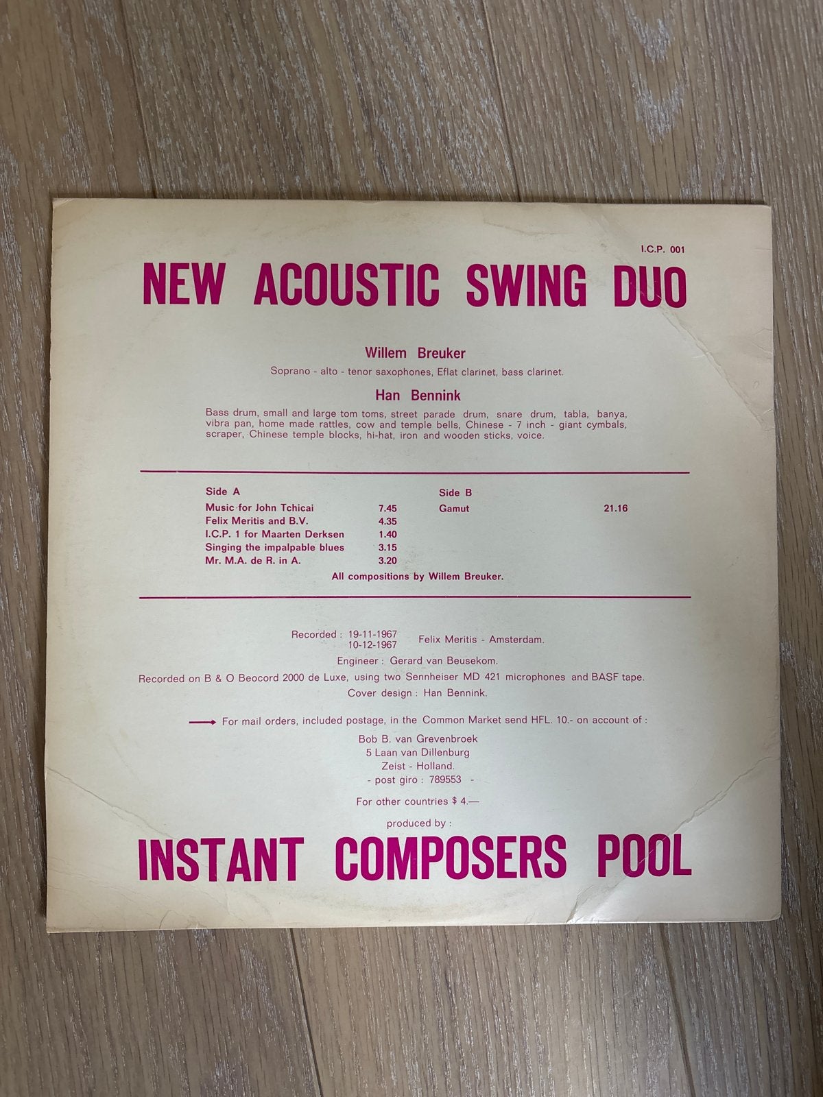 Instant Composers Pool (ICP 001) LP - Unieke hoes 1967, LP, Gebruikt, Originele persing, Ophalen of Verzenden