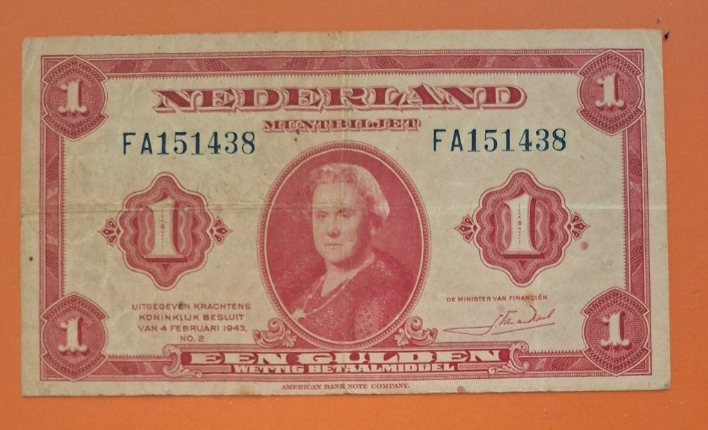 Muntbiljet 1 gulden 1943 A B N C, cat. PL5.a, Postzegels en Munten, Bankbiljetten | Nederland, Verzenden, 1 gulden, Los biljet