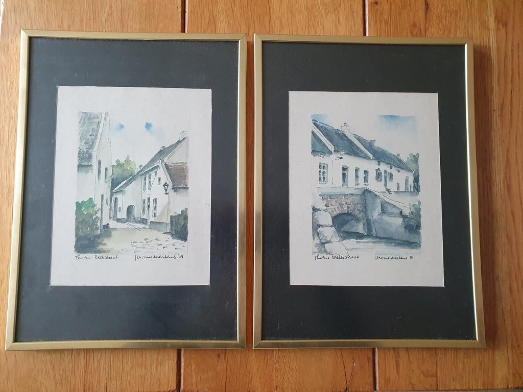 Set van 2 ingelijste aquarelprints van Thorn, Jerome Mertens, Ophalen of Verzenden