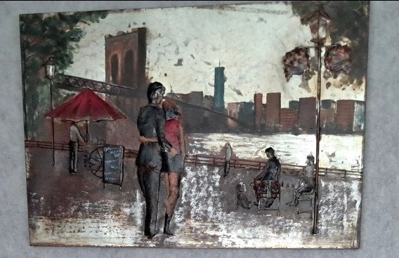 Metalen 3D Schilderij Brooklyn Bridge New York, Ophalen, 50 – 75, Zo goed als nieuw, Schilderij